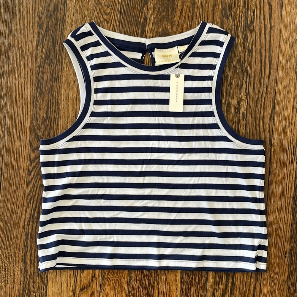 Maeve navy and white striped tank NWT